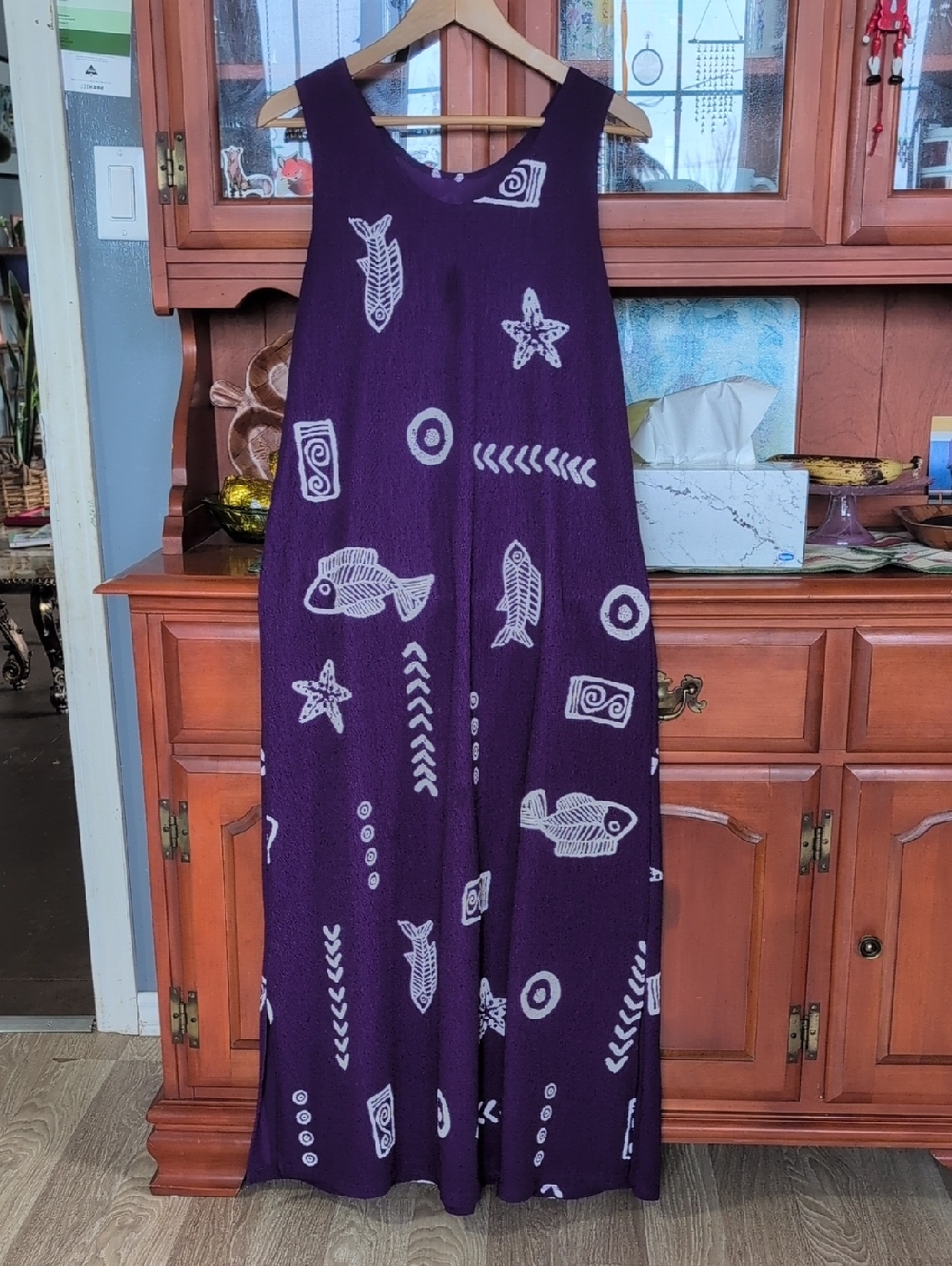 VTG Jostar Maxi Dress Womens Small Purple Fish Starfish Ocean Print Tank 90s Y2K